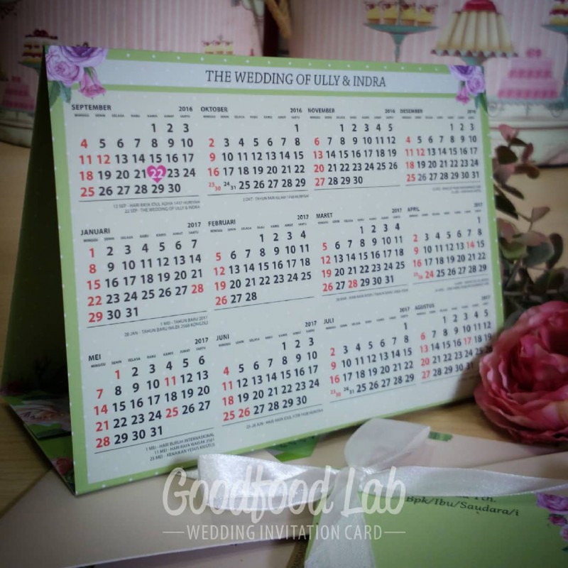 Undangan Kalender Meja Softcover Amplop Pita Gantungan 